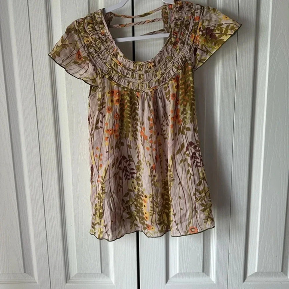 Free People cottagecore Butterfly Sleeve loose fit sheer top size XS ruffle - Picture 6 of 6